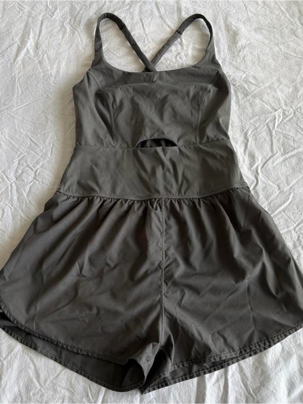 Gray Women's Romper Jumpsuit with Cross-Back Straps